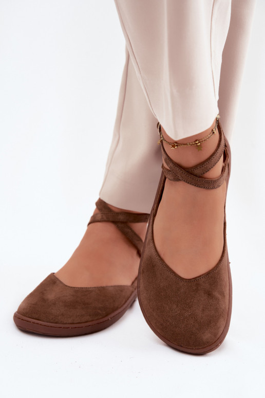 Ballerinas van suède Dames Barefoot Met Strepen Zazoo 320 bruine kleur