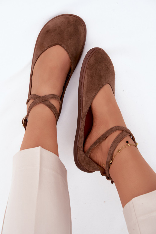 Ballerinas van suède Dames Barefoot Met Strepen Zazoo 320 bruine kleur