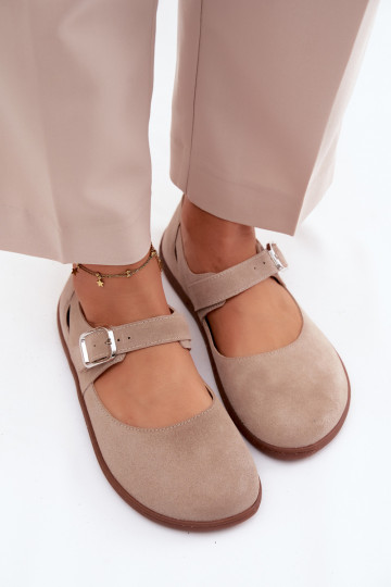 Leer Ballerinas van suède Barefoot met riemen Zazoo N1319 beige