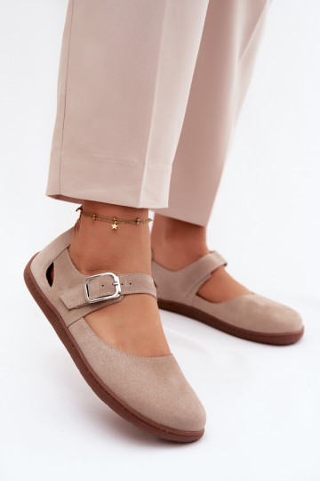 Leer Ballerinas van suède Barefoot met riemen Zazoo N1319 beige 2