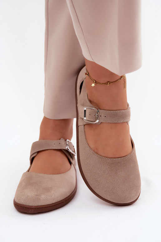 Leer Ballerinas van suède Barefoot met riemen Zazoo N1319 beige