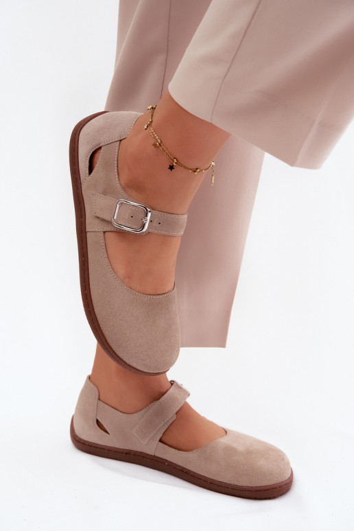 Leer Ballerinas van suède Barefoot met riemen Zazoo N1319 beige