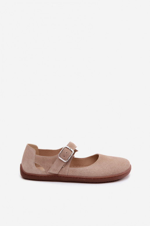 Faux suède ballerina's met bandjes Zazoo N1319 in zandkleur