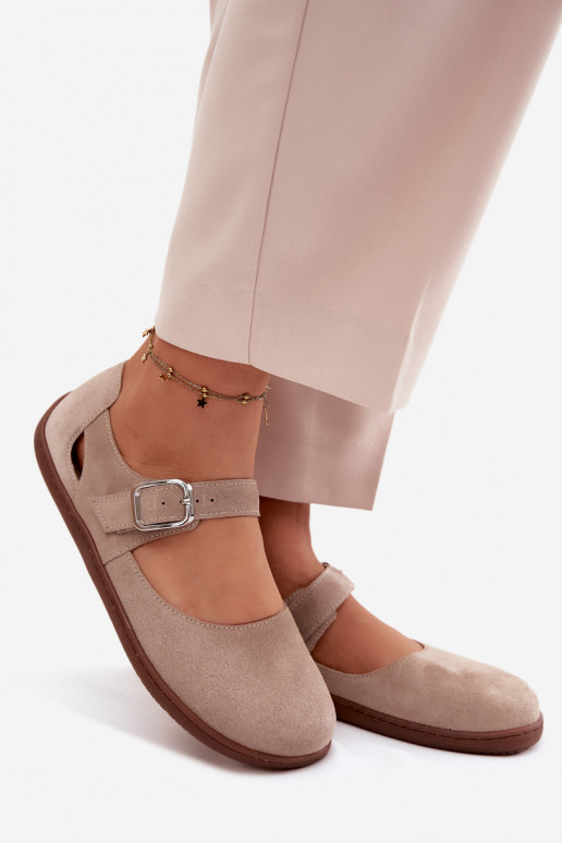 Leer Ballerinas van suède Barefoot met riemen Zazoo N1319 beige