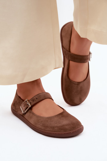 Barefoot ballerina's met faux suede Zazoo 316 in bruine kleur