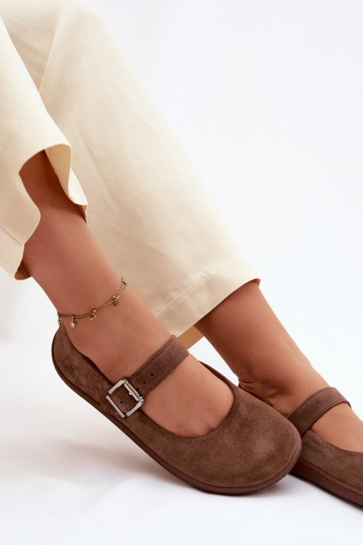 Barefoot ballerina's met faux suede Zazoo 316 in bruine kleur