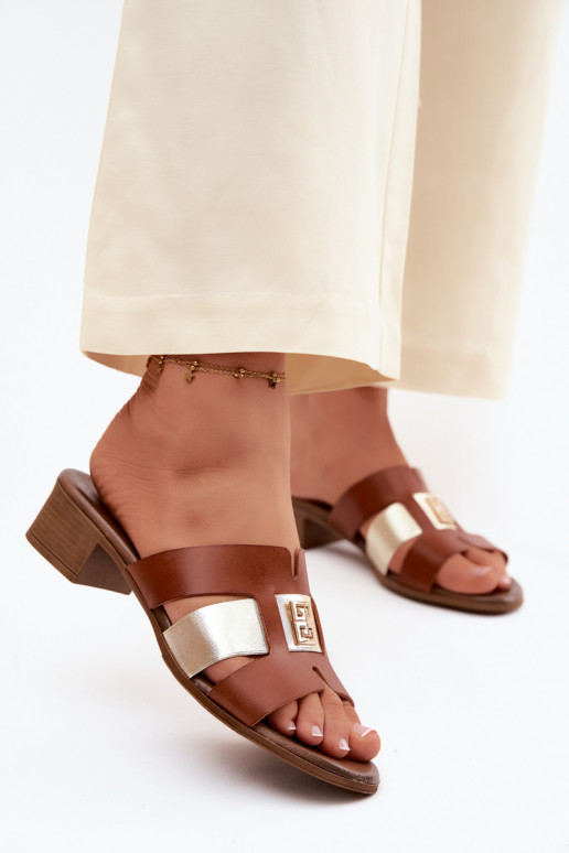 Leren pantoffels Dames met hakken Zazoo 40517 bruine kleur