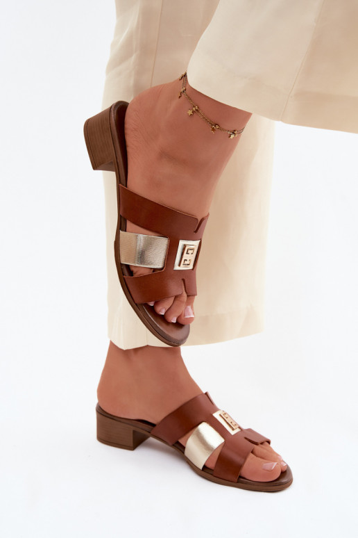 Leren pantoffels Dames met hakken Zazoo 40517 bruine kleur