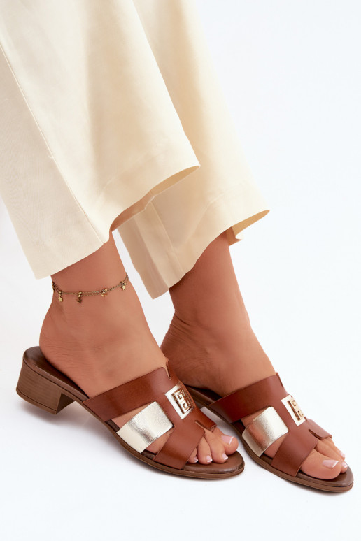 Leren pantoffels Dames met hakken Zazoo 40517 bruine kleur