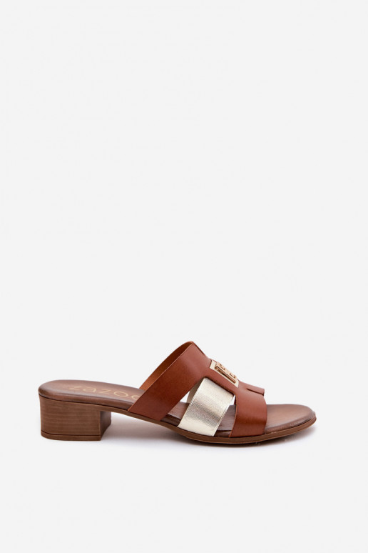 Leren dames slippers met hakken Zazoo 40517 in bruine kleur