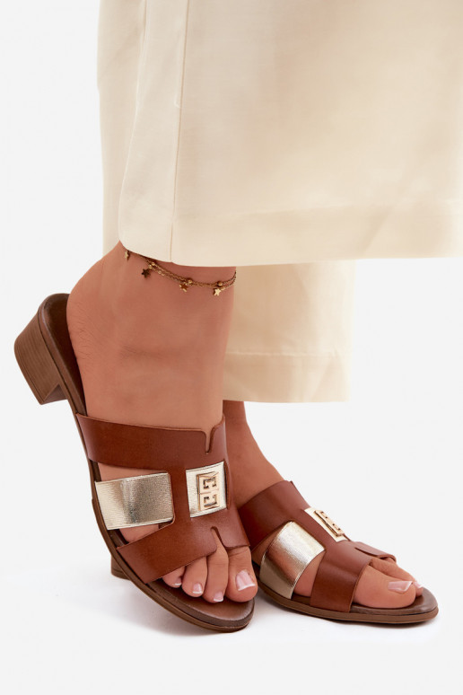 Leren pantoffels Dames met hakken Zazoo 40517 bruine kleur