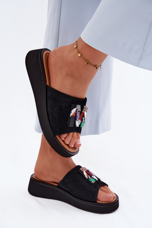 Leer Dames suède pantoffels met ornamenten met platform Vinceza 66942 zInart