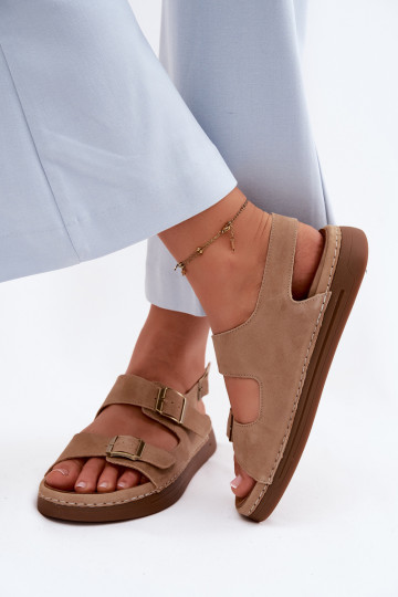 Faux suède dames sandalen met gespen Vinceza 79620 in bruine kleur