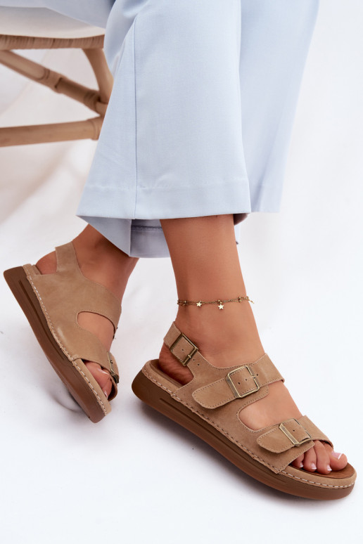 Faux suède dames sandalen met gespen Vinceza 79620 in bruine kleur