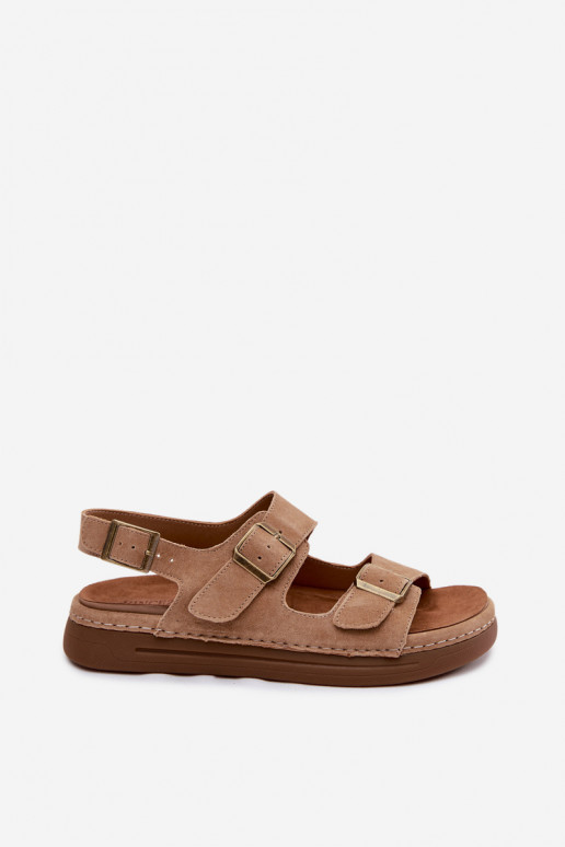 Faux suède dames sandalen met gespen Vinceza 79620 in bruine kleur