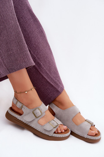 Grijze faux suede dames sandalen met gespen Vinceza 79620
