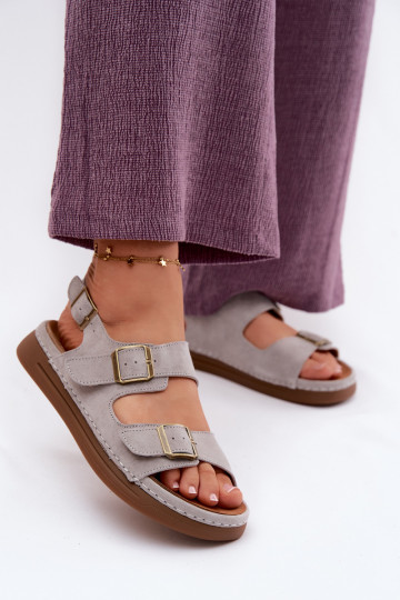 Grijze faux suede dames sandalen met gespen Vinceza 79620 2