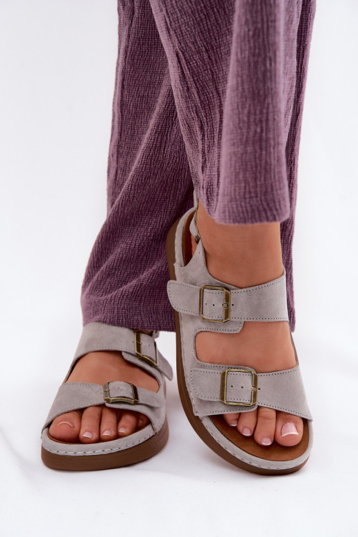 Grijze faux suede dames sandalen met gespen Vinceza 79620
