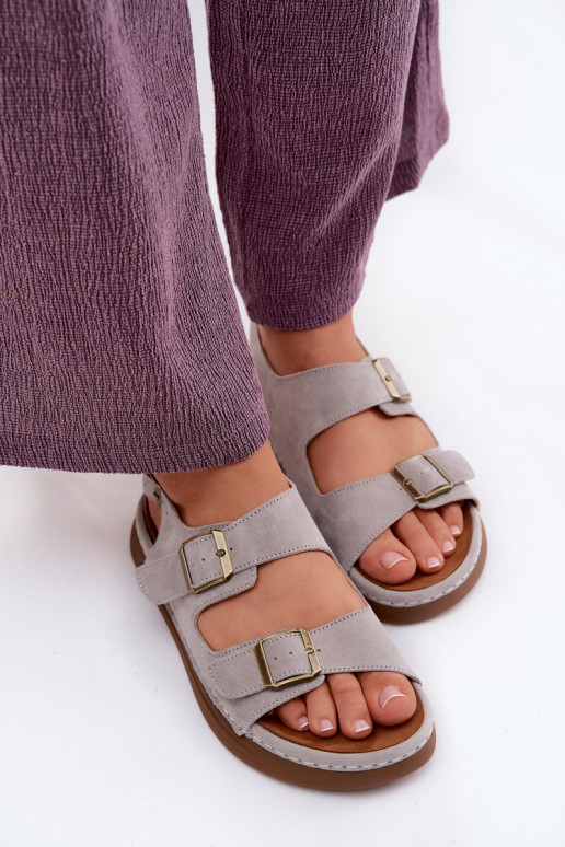 Grijze faux suede dames sandalen met gespen Vinceza 79620