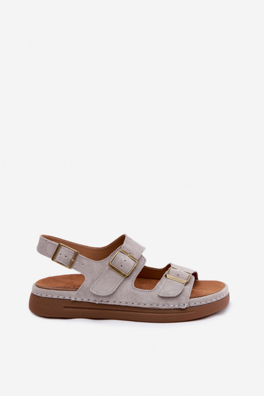 Grijze faux suede dames sandalen met gespen Vinceza 79620