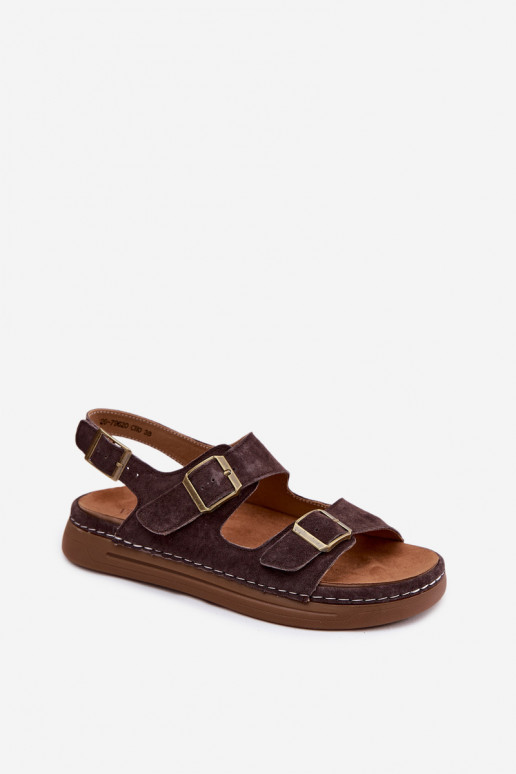 Leer Suède damessandalen met gespen Vinceza 79620 CzekoladoIne