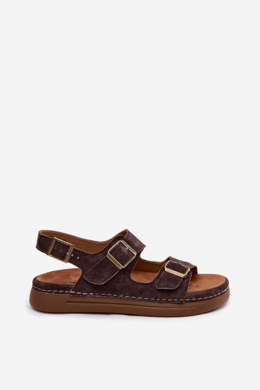 Bruine faux suede dames sandalen met gespen Vinceza 79620