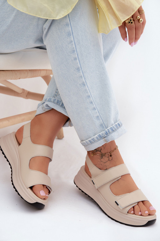 Zandkleurige dames platform sandalen met plakkende sluitingen Jemela