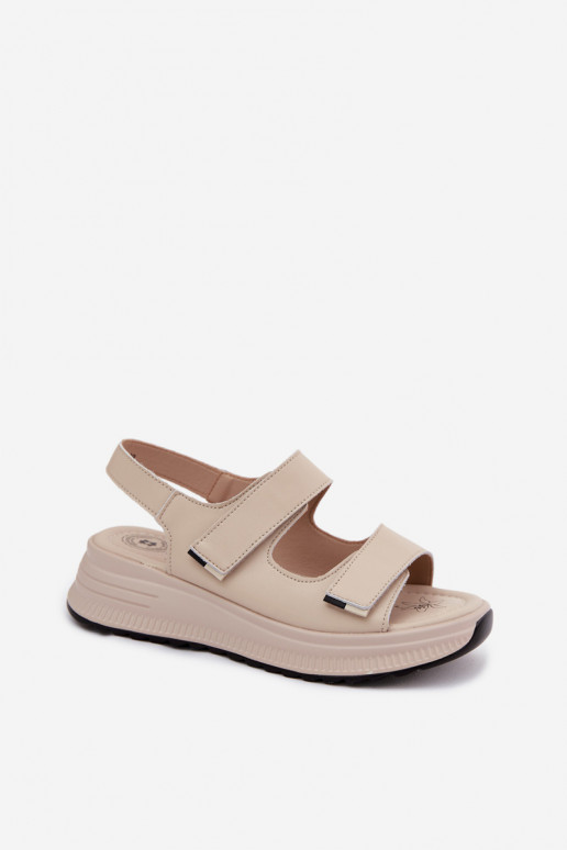 Zandkleurige dames platform sandalen met plakkende sluitingen Jemela