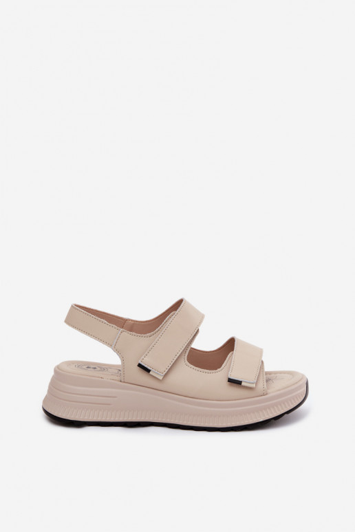 Zandkleurige dames platform sandalen met plakkende sluitingen Jemela