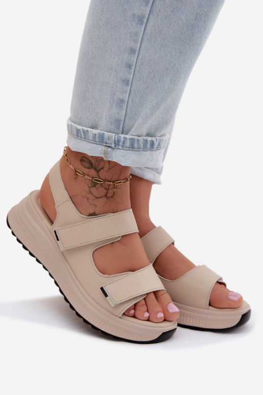 Zandkleurige dames platform sandalen met plakkende sluitingen Jemela