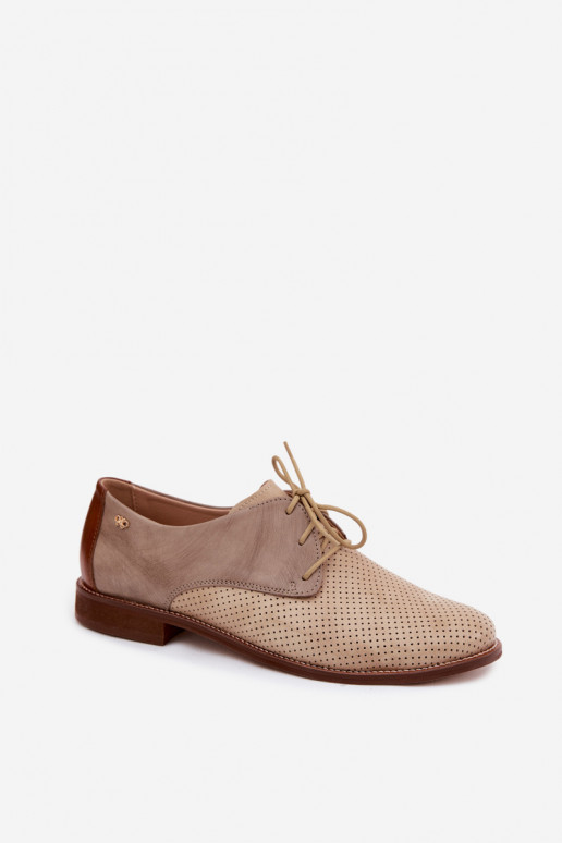 Elegante zand- en bruine leren dameschoenen met veters Zazoo 4238