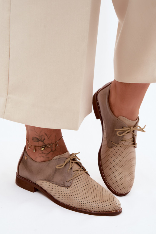 Leer schoenen Dames Elegante stijl met veters Zazoo 4238 beige-bruine kleur