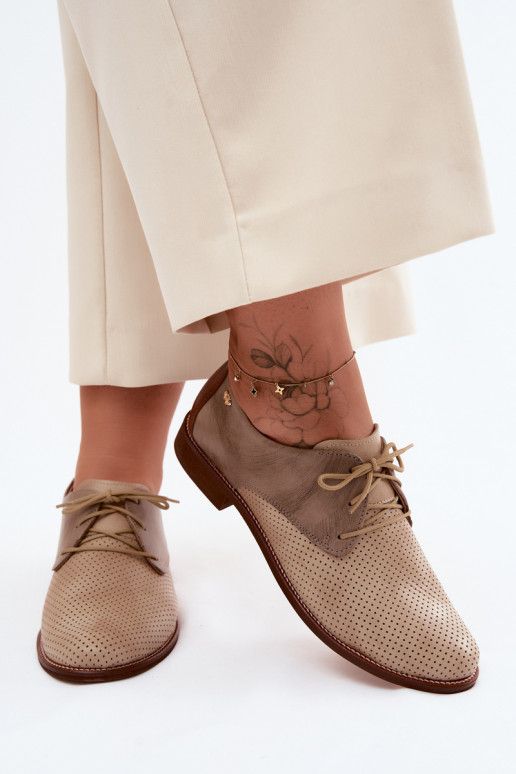 Leer schoenen Dames Elegante stijl met veters Zazoo 4238 beige-bruine kleur