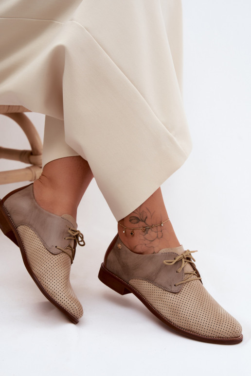 Elegante zand- en bruine leren dameschoenen met veters Zazoo 4238