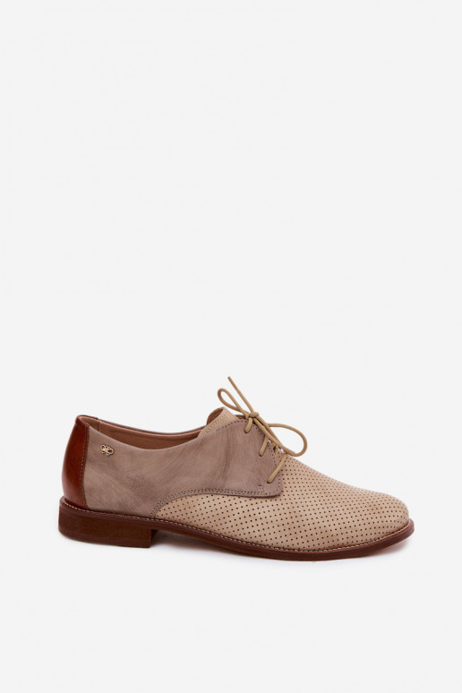 Elegante zand- en bruine leren dameschoenen met veters Zazoo 4238