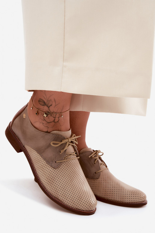 Leer schoenen Dames Elegante stijl met veters Zazoo 4238 beige-bruine kleur