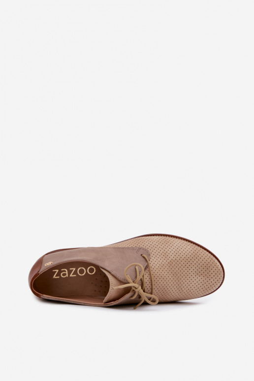 Elegante zand- en bruine leren dameschoenen met veters Zazoo 4238
