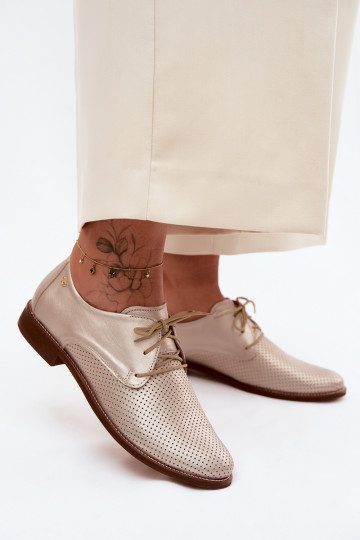 Elegante gouden leren dameschoenen met veters Zazoo 4238