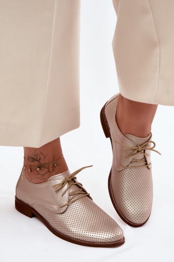 Leer schoenen Dames Elegante stijl met veters Zazoo 4238 gouden kleur 2