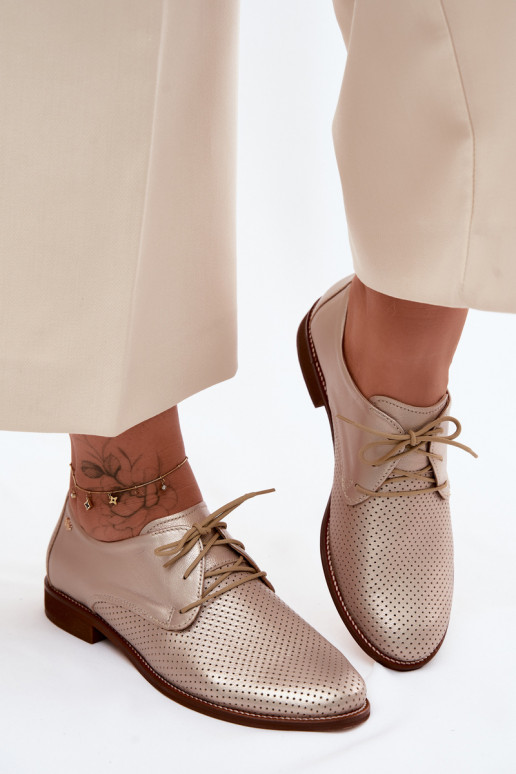 Elegante gouden leren dameschoenen met veters Zazoo 4238