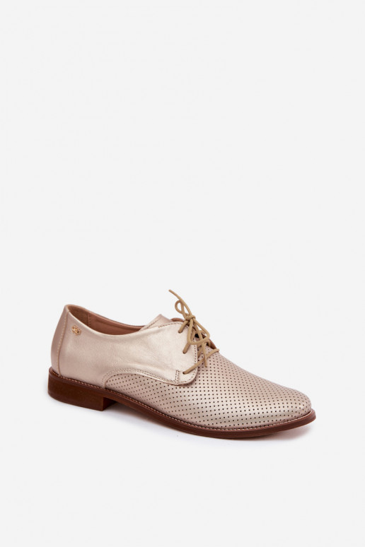 Elegante gouden leren dameschoenen met veters Zazoo 4238
