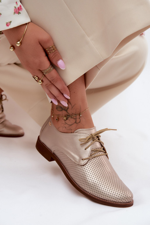 Elegante gouden leren dameschoenen met veters Zazoo 4238