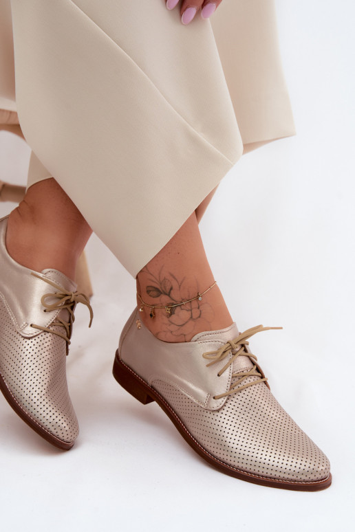 Elegante gouden leren dameschoenen met veters Zazoo 4238