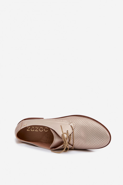 Elegante gouden leren dameschoenen met veters Zazoo 4238