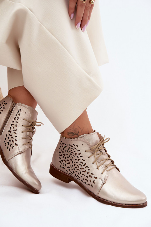 Leer OpengeInerkte laarzen met brede hakken Zazoo 4078 gouden kleur