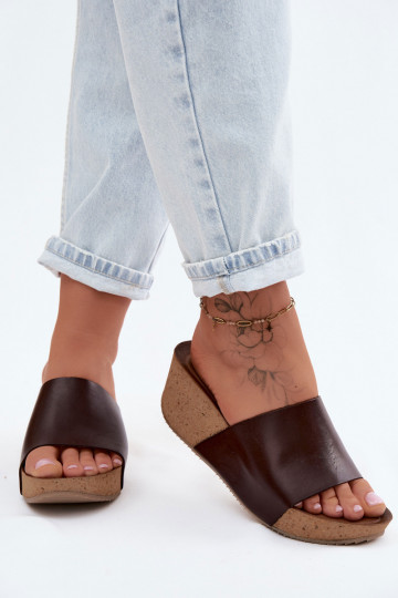 Zazoo 40291 chocoladekleurige leren slippers met kurkzool 2