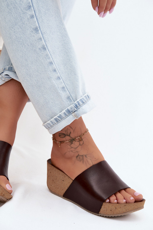 Zazoo 40291 Leren pantoffels Dames Op KorkoInym Koturnie CzekoladoIne