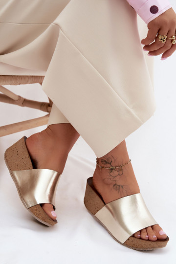 Zazoo 40291 Leren pantoffels Dames Op KorkoInym Koturnie gouden kleur