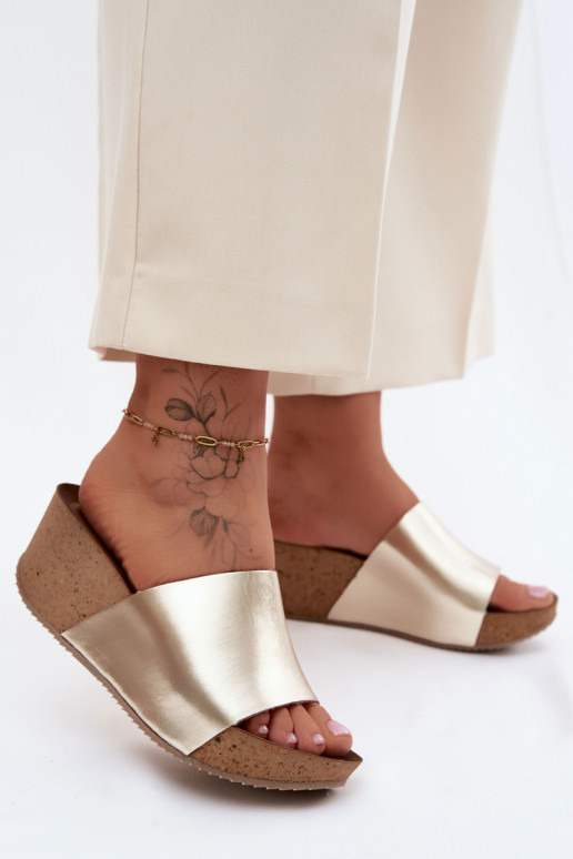 Zazoo 40291 Leren pantoffels Dames Op KorkoInym Koturnie gouden kleur