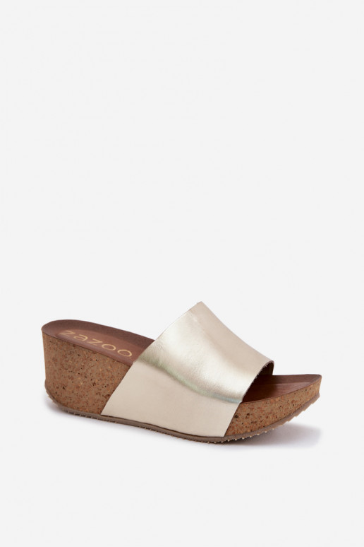 Zazoo 40291 gouden leren slippers met kurkzool
